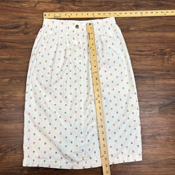 Vintage White Ditsy Floral Pleated Belted Midi Jean Skirt 8 M 80s 90s - Picture 9 of 9